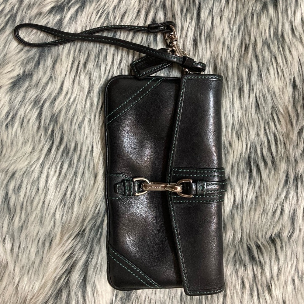 Vintage Coach Black Leather Wristlet